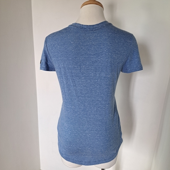 Adidas | Blue v neck women's t shirt with logo on sleeve - Picture 3 of 11